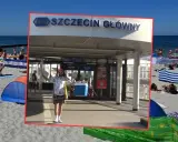 Plaża i ludzie wypoczywający nad morzem, a obok dworzec "Szczecin Główny". Czy Szczecin leży nad morzem? Wygląda na to, że tak!