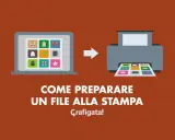 Icone su schermo di un computer passano a una stampante. Preparare un file in formato psd per la stampa.