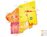 Kolorowa mapa Starego Miasta w Jerozolimie, pokazująca kwartały: chrześcijański, muzułmański, żydowski i ormiański.