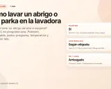 Guía para lavar abrigos y parkas: el poliéster se puede lavar en lavadora a 30-40°C.