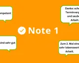 Note 1: "Sehr kompetent", "Sie sind sehr gut", "Danke: schnelle Terminvergabe und saubere Arbeit.", "Zum 2. Mal eine sehr lobenswerte Arbeit.