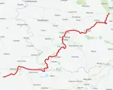 Trasa rowerowa velo raba od Proszowic przez Kazimierzę Wielką do Wiślicy, z zaznaczonymi miejscowościami.