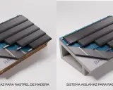 Detalle de cubiertas prefabricadas con sistema aislante sobre rastrel de madera y metálico.