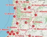 Mapa Portugal z zaznaczonymi miastami i trasami. Gdzie leży Portugalia? Na zachodzie Europy, na Półwyspie Iberyjskim.