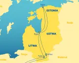 Mapa pokazuje trasy między Tallinem, Rygą i Wilnem. Gdzie jest Ryga? Na mapie widać ją w Łotwie, na trasie do Litwy.