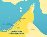 Mapa pokazuje Zjednoczone Emiraty Arabskie, gdzie leży Dubaj, obok Omanu i Iranu.
