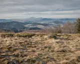 Widok z trawiastego zbocza na pasmo górskie, być może najładniejszy szlak na Mogielicę.