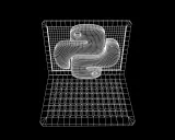Wireframe laptop z logo Pythona na ekranie. Symbolizuje wzorce projektowe Python i tworzenie aplikacji.