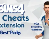 Grafika z napisem "The Sims 4 UI Cheats Extension" i postacią mężczyzny. Ten mod ułatwia grę.