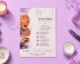 Darmowe szablony ulotek dla Studio Beauty. Pielęgnacja twarzy, manicure, stylizacja rzęs i brwi, relaks.