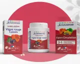 Produits Juvamine "Vigne rouge Cassis" et "Expert Circulation" pour des jambes légères. Les bienfaits de la vigne rouge pour la circulation.