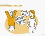 Zwei Jugendliche bei einem Kennenlernspiel. Sie stellen sich vor und erzählen, was sie mögen.