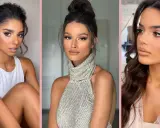 Tre donne con carnagione olivastra esaltata da makeup sui toni del nude e bronzo. Colori che stanno bene alle more con carnagione olivastra.