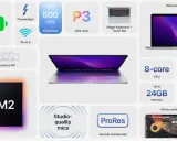 MacBook Pro z procesorem M2, oferujący do 20 godzin pracy na baterii, jasny wyświetlacz Retina, wydajny procesor i kartę graficzną, a także szybki dysk SSD.