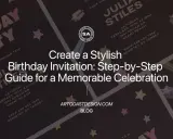 Una invitación de cumpleaños con un diseño moderno y estrellas. Aprende a crear la tuya.