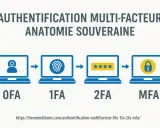 Illustration montrant l'évolution de l'authentification : d'un facteur (OF A) à l'authentification multi-facteur (MFA) via empreinte digitale et mot de passe.