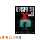 Copertina del libro "Il sospettato X" di Keigo Higashino. Una figura con ombrello sale una scalinata buia.