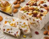 Un délicieux nougat glacé, garni d'amandes, de pistaches, de fruits secs et de miel.