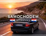 Samochodem do Chorwacji! Słoneczny zachód słońca nad Adriatykiem, kręta droga i auto gotowe na odkrywanie chorwackich atrakcji.
