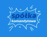 Biały dymek z napisem "spółka komandytowa skrót" na niebieskim tle.