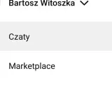 Ikona czatów na Messengerze, obok nazwy użytkownika Bartosz Witoszka.