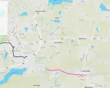 Mapa Pomorskich Tras Rowerowych (PTR) i Subregionalnej Trasy Rowerowej (STR) z zaznaczonymi odcinkami gotowymi i planowanymi. Widoczna Kościerzyna i okolice.