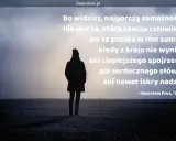Samotność cytaty: postać w polu, w tle mgła i słońce. Najgorsza samotność to pustka w sercu, brak ciepła i nadziei.