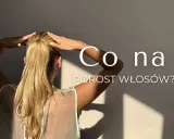 Kobieta z blond kucykiem i żółtym lakierem do paznokci zastanawia się, co na porost włosów.