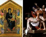 Madonna z Krużlowej, otoczona aniołami, obok sceny złożenia Chrystusa do grobu.