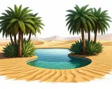 Un oasis de palmiers et d'eau bleue au milieu des dunes de sable. Un havre de paix dans le désert.