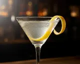 En iskallad dry martini med citronskal. Perfekt för en klassisk dry martini-recept.