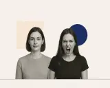 Dwie kobiety: jedna spokojna, druga krzycząca.