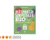 Couverture du livre "Réussir son potager bio" avec des illustrations de vieux légumes français comme une aubergine, une courge, un oignon rouge et une tomate.