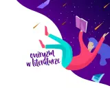 Oniryczny świat literatury, gdzie czytelniczka unosi się wśród gwiazd z otwartą książką.