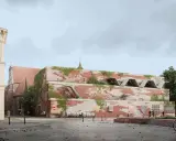 Nowoczesna bryła z cegły, porośnięta zielenią, nawiązuje do historycznych budynków. Jej projekt opiera się na **dry principles** estetyki i funkcjonalności.