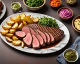 Perfekt grillad picanha med klyftpotatis och gröna tillbehör. En festmåltid som lockar till sig alla sinnen.