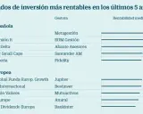 Tabla muestra fondos de inversión españoles y europeos con su rentabilidad media anualizada en los últimos 5 años. Metavalor lidera con 16,05%.