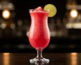 En frostig watermelon daiquiri med en limeklyfta, perfekt för en varm sommardag.