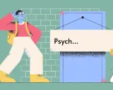Zastanawiasz się, czy wybrać psychologa, czy psychiatrę? Postać z plecakiem waha się przed drzwiami z napisem "Psych...".