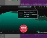 Interface d'un plugin audio montrant un graphique de réponse en fréquence. Le contrôle de la fonction hpf audio est activé.
