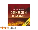 Copertina del libro "Connessioni di sangue" di Val McDermid, con un campo di grano dorato al tramonto.