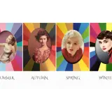 Quattro icone di stile: Grace Kelly (Summer), Sophia Loren (Autumn), Marilyn Monroe (Spring), Audrey Hepburn (Winter), illustrate secondo la stagione armocromia.