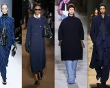 Modelli in passerella mostrano come abbinare il blu scuro: con stampe floreali, jeans, perle e tessuti sartoriali.