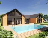 Maison moderne avec piscine et jardin, un exemple d'habitat bioclimatique.