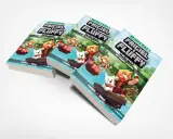 Trzy książki "Frigiel i Fluffy" na okładce mają postacie z gry Minecraft, które płyną łódką.