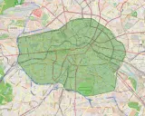 Mapa Berlina z zaznaczoną zieloną strefą płatnego parkowania w centrum.