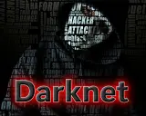 Silhouetten und Begriffe wie "Hacker", "Crime" und "Danger" umgeben das Wort "Darknet".