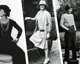 Coco Chanel, ícono de la moda, luce elegantes vestidos años 20 y pantalones de estilo atemporal.
