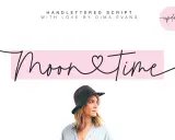 Ręcznie pisany font "Moon time" z sercem w środku, obok napisu "update".