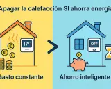 Apagar la calefacción es la calefaccion mas economica. Un hogar con termostato a 17°C y monedas vs. uno apagado con hucha y reloj de arena.
